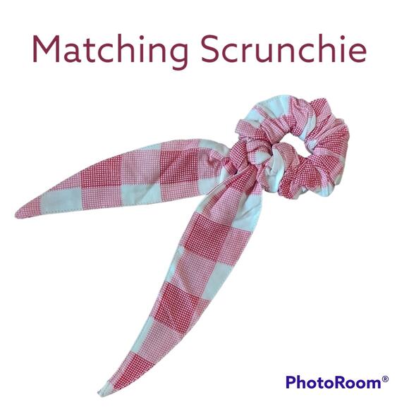 Sincerely Jules Smocked Gingham Red Mini Dress w/ Scrunchie Size Large NWT - Picture 6 of 10